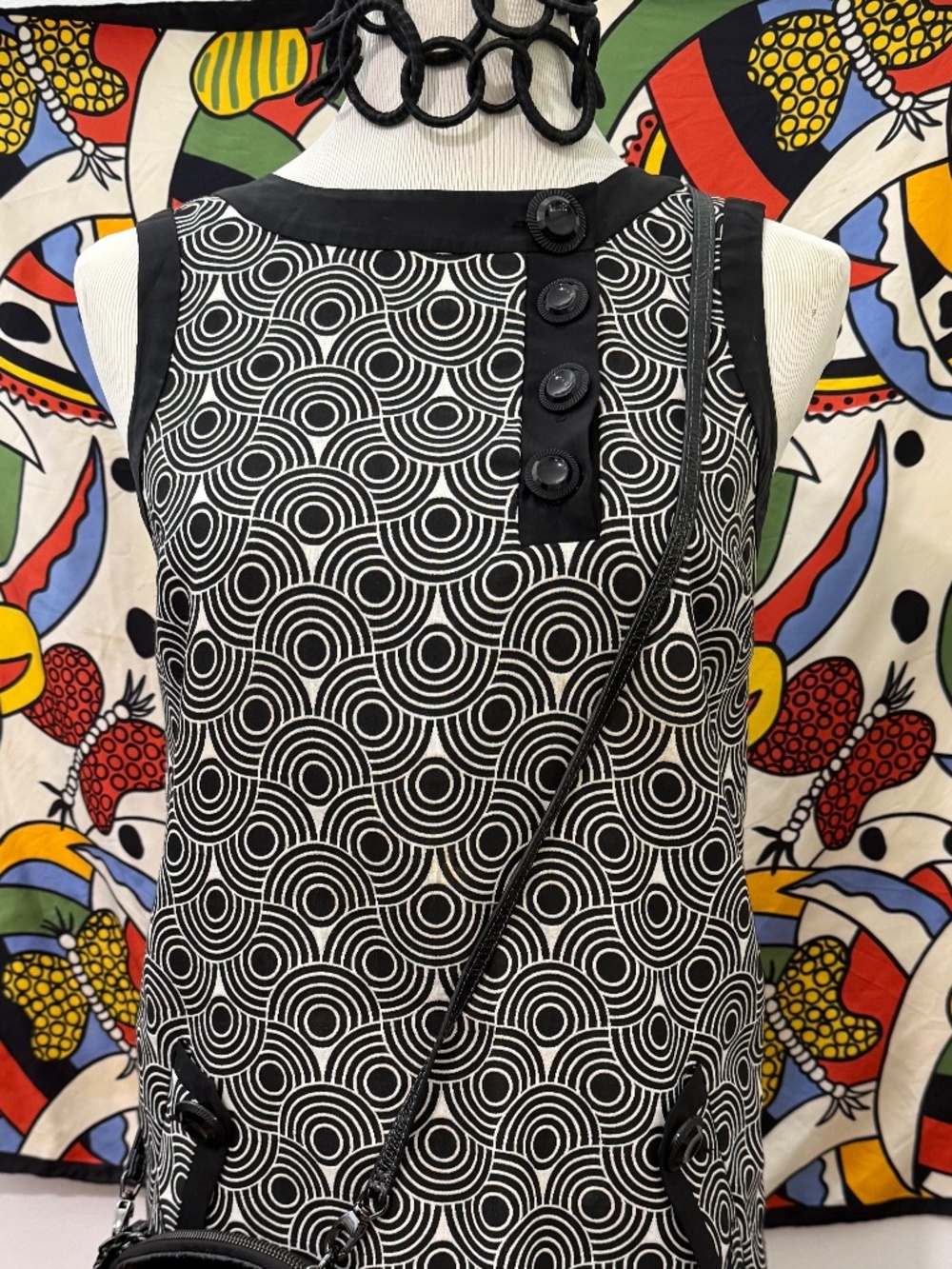 Tibi Vintage Black & White Geometric Mini Shift Dress. 60's Mod Size 2